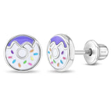925 Sterling Silver Fun Enamel Donut Earrings with Tiny Colorful Sprinkles for Little Girls -Colorful Screw Back Earrings
