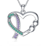 Sterling Silver Teal and Purple Ribbon Ribbon Pendant Necklace Awareness Jewelry Inspirational Gifts for Women