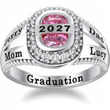 Sterling Silver Customizable Birthstone Engraved High School College Graduation Class Ring