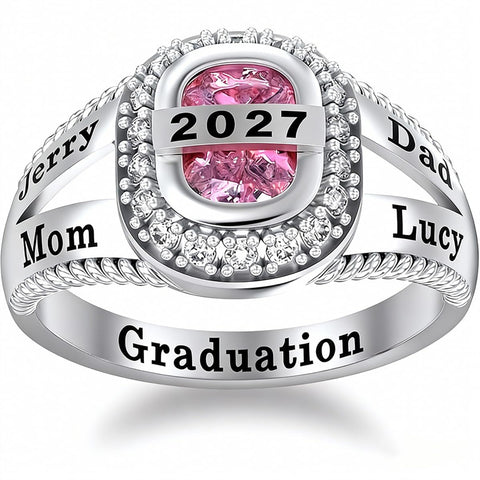 Sterling Silver Customizable Birthstone Engraved High School College Graduation Class Ring