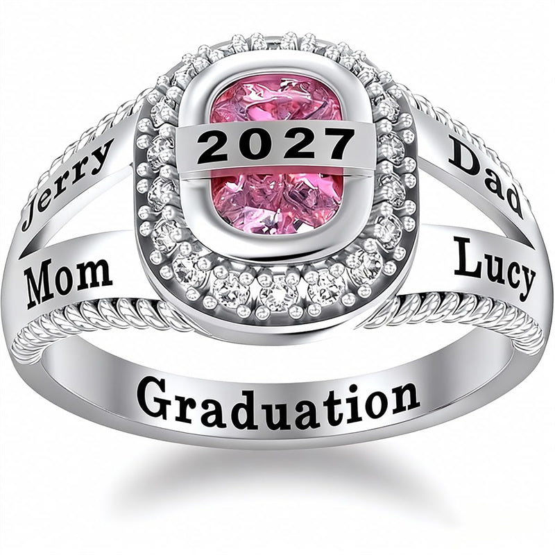 Sterling Silver Customizable Birthstone Engraved High School College Graduation Class Ring
