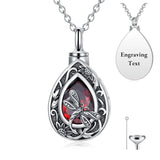 Sterling Silver Personalized Red Cubic Zirconia Butterfly Hummingbird Urn Necklace for Ashes