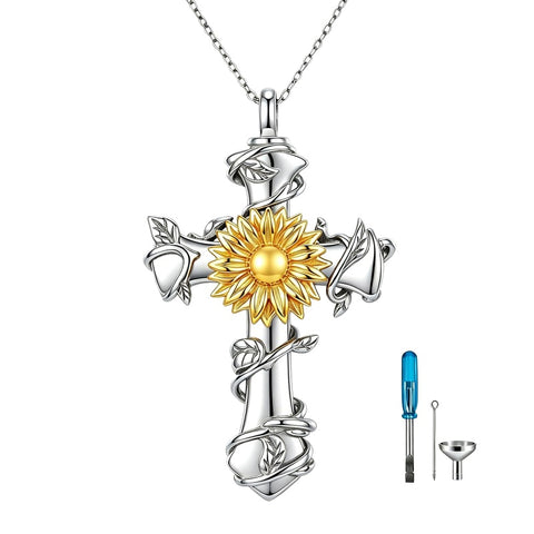 Sterling Silver Cross Hummingbird Cardinal  Rose Sunflower Urn  Necklace for Ashes Cremation Jewelry