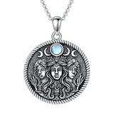 Sterling Silver Sunflower Medusa Triple Moon Goddess Amulet Pendant Necklace