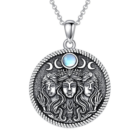 Sterling Silver Sunflower Medusa Triple Moon Goddess Amulet Pendant Necklace