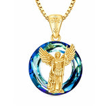 14K Gold Plated Blue Crystal Saint Protection Pendant Necklace Amulet Baptism Gift