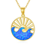 14K Gold Opal Sun Wave Necklace For Women Solid Yellow Gold Pendant Necklace For Women Girls Mom Sisters