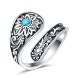 Sterling Silver Turquoise Vintage Adjustable Sunflower Dragonfly Butterfly Feather Tree of Life Spoon Ring