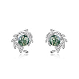Natural Moss Agate 925 Sterling Silver Leaf Earrings For Women Green Gems Engagement Wedding Jewelry Gift