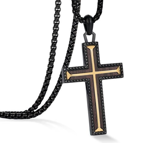 14K Gold Plated Wooden Cross Necklace Jewelry Gift for Him