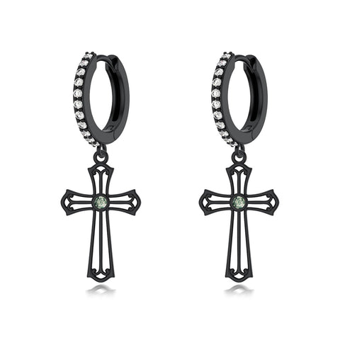 Sterling Silver Black Sword Cross Hoop Earrings Gift for Men Women