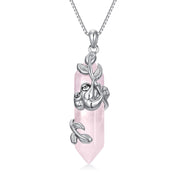 Sterling Silver Rose Quartz Mother Daughter Sloth Pendant Necklace