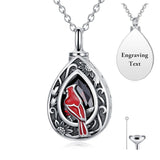 Sterling Silver Personalized Red Cubic Zirconia Butterfly Hummingbird Urn Necklace for Ashes
