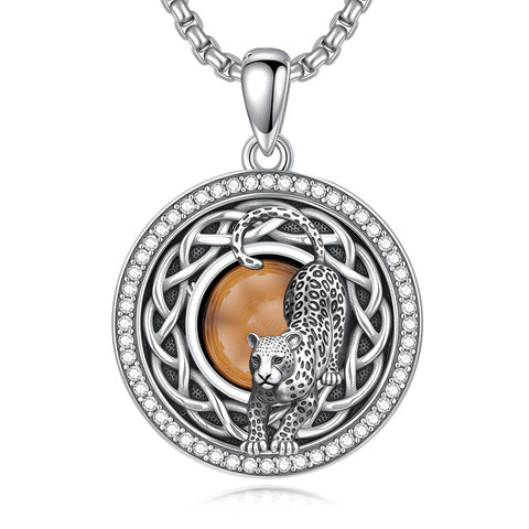 Sterling Silver Tiger Eye Eagle Lion Pendant Necklace for Men