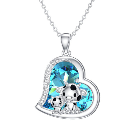 Sterling Silver Pink Opal Crystal Abalone Shell Turquoise Moss Agate Cow Pendant Necklace