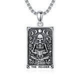 Sterling Silver Tarot Card Pendant  Necklace for Men Gothic Amulet Jewelry