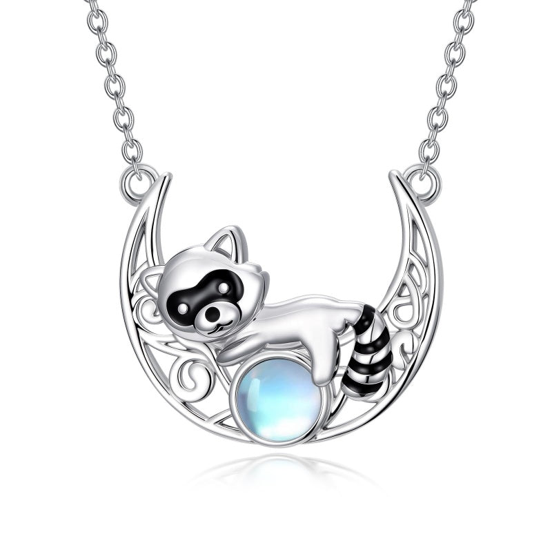 Sterling Silver Moonstone Celtic Knot Raccoon Otter Pig Dolphin Cow Pendant Necklace Birthday Mother's Day Gift