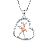 Ballet Heart Necklace S925 Sterling Silver Heart Pendant Necklaces Jewelry Gifts for Women Teen Girls Mum Girlfriends Birthday Gift