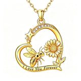10K 14K 18K  Gold Cubic Zirconia Heart Shaped Bee Butterfly Dragonfly  Necklace Engraved with  I Love Your Forever