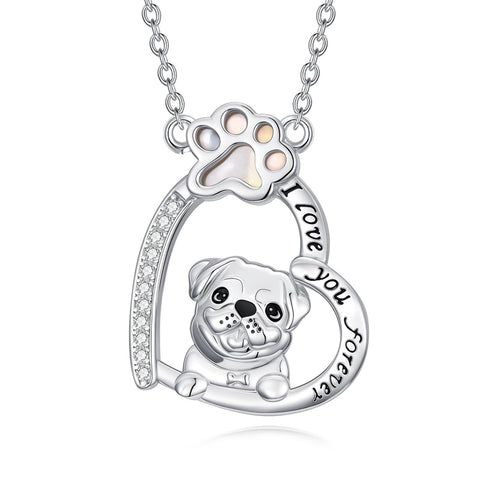 Sterling Silver Paw Print Poodle Corgi French Schnauzer Chihuahua Dachshund Golden Retriever Pug Pendant  Necklace