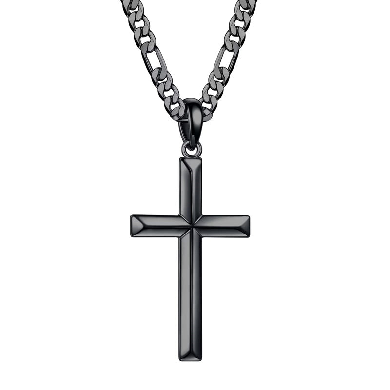 Cross Pendant Necklace Silver Figaro Chain With Cross Ritastephens