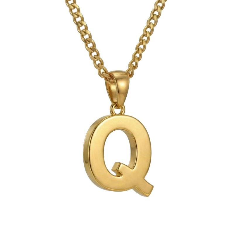 Initial Pendant Necklace 14K Gold Plated with Cuban Chain