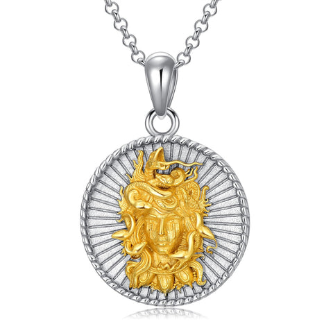 Sterling Silver Gold Medusa Goddess Amulet Pendant Necklace