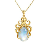 14K Gold Plated Moonstone Octopus Sea Turtle Conch Shell Starfish Seashell Ocean Necklace for Women