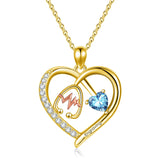 10K 14K 18K Gold Heart Birthstone Personalized Engraved Stethoscope Pendant Necklace