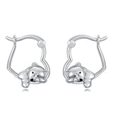 Sterling Silver Fox Frog Leopard Peacock Puppy Animal Hug Hoop Earrings