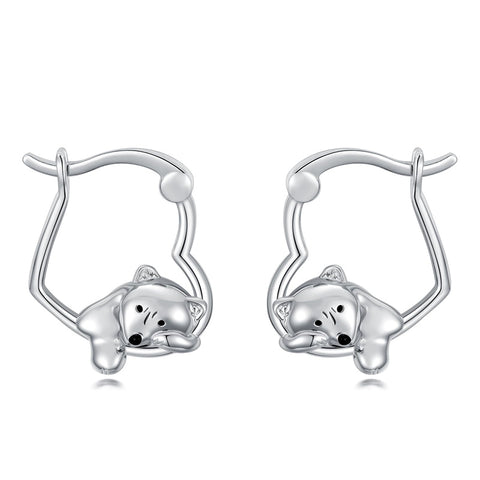 Sterling Silver Fox Frog Leopard Peacock Puppy Animal Hug Hoop Earrings