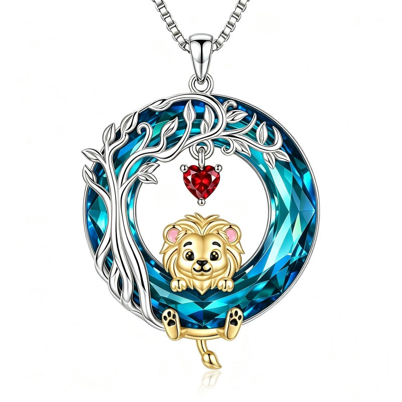 Sterling Silver Blue Crystal  Tree of Life Raccoon Bunny Cat Corgi  Pendant  Necklace  Anniversary Birthday Gifts