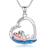 Sterling Silver Raccoon Dolphin Sea Otter Wolf Sloth Mother Daughter Pendant Necklace