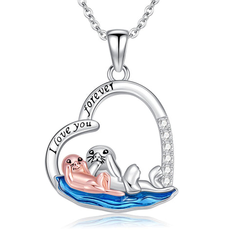 Sterling Silver Raccoon Dolphin Sea Otter Wolf Sloth Mother Daughter Pendant Necklace