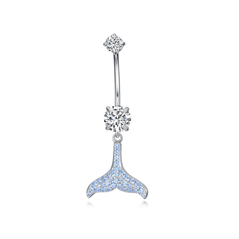 Sterling Silver Cubic Zircon Angel Wings Mermaid Tail Palm Tree Pet Paw Print Belly Button Ring