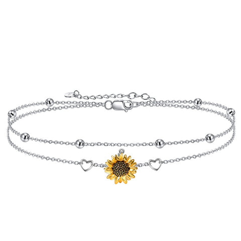 Bracelet Gifts for Women 925 Sterling Silver Sunflower Bracelet Fashion Jewelry Annivesary Birthday Gifts for Women Wife Mom Grandma
