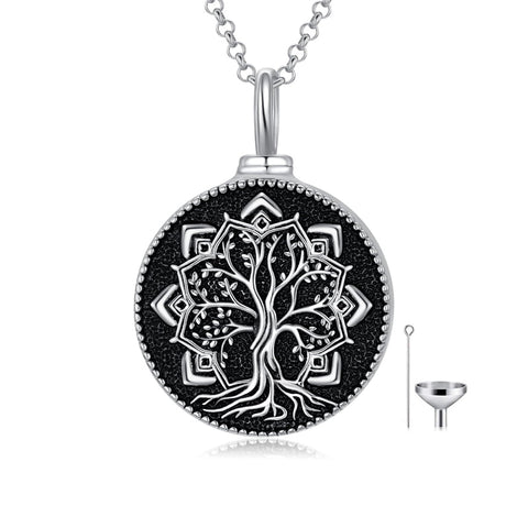 Sterling Silver Tree of Life Lotus Urn Necklaces for Ashes