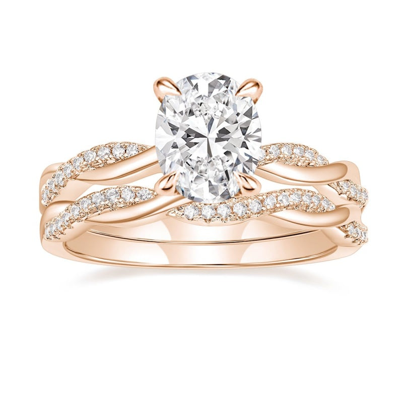 14K Gold Plated 3CT Oval Cut Twisting Infinity Pave Engagement Bridal Ring Sets  for Women