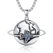 Planet Necklace Airplane Necklace S925 Sterling Silver Travel Jewelry Gifts for Men Women