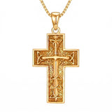 14k Gold Plated Cross Deer Antler Celtic Knot Sword Twisted Rope Cross Pendant Necklace for Men