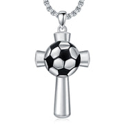 Cross Soccer Necklace 925 Sterling Silver Cross Soccer Pendant Necklace Sports Soccer Jewelry Gifts for Men Women