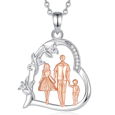 Sterling Silver Cubic Zirconia Mother Daughter Father Daughter Pendant Necklace