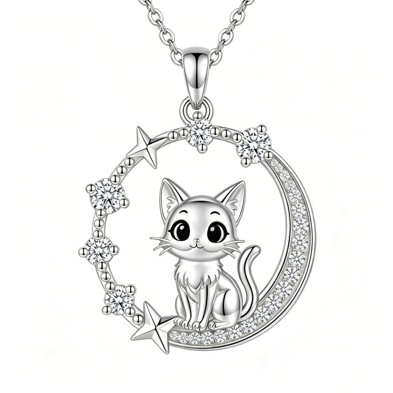 Sterling Silver Cubic Zirconia Raccoon Cat Dog Corgi Otter Highland Cow Pendant Necklace Gift for Birthday Christmas