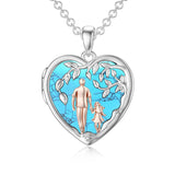 Sterling Silver Personalized Photo Abalone Shell Turquoise Malachite Father Daughter Pendant Necklace