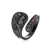 Sterling Silver Skull Couple Adjustable Spoon Ring