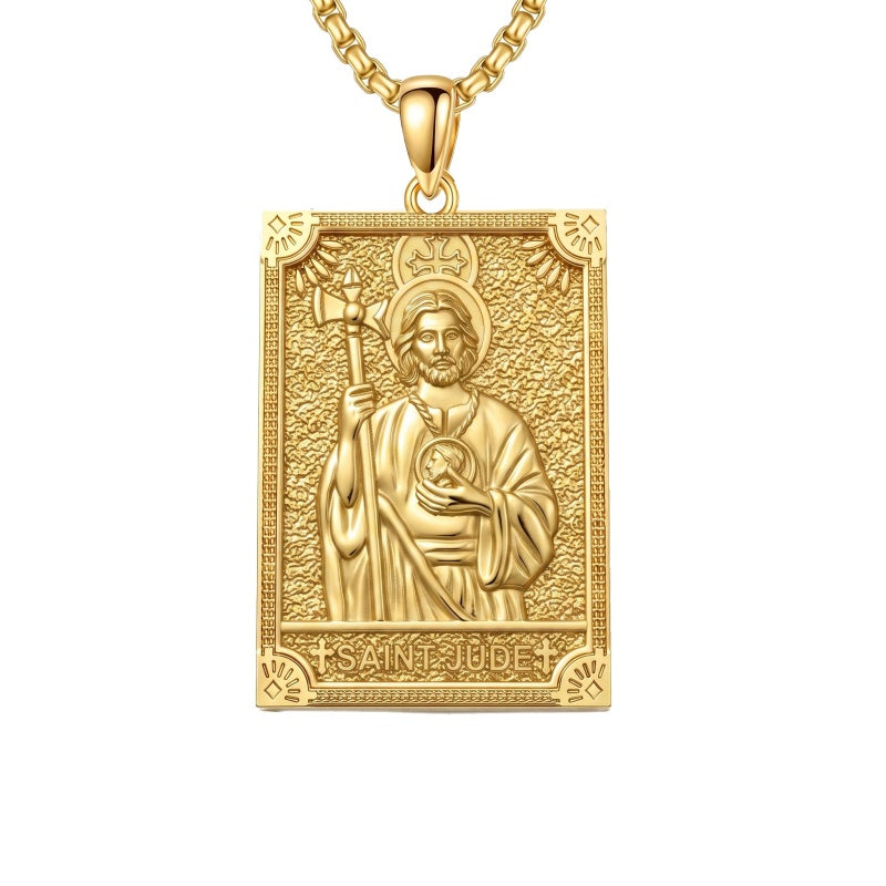 14K Gold PlatedJesus Saint Michael Saint George Saint Jude Pendant Necklace