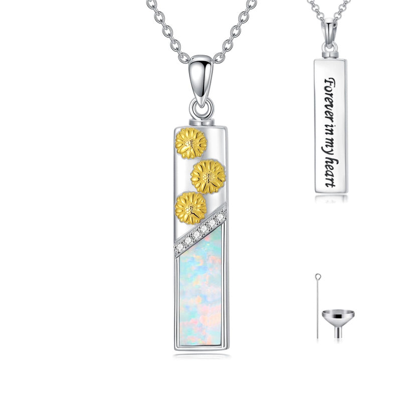 Sterling Silver  Opal Personalized Engraved Bar Pet  Butterfly Dragonfly Tree of Life  Urn Necklace for Ashes
