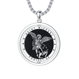 St Michael Necklace for Men Sterling Silver Amulet Pendant with 22+2 Inch Stainless Steel Chain Jewelry for Men & Women