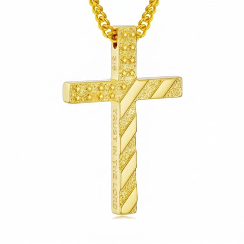 Bible Verse 14K Gold Plated American Flag Cross Necklace for Men