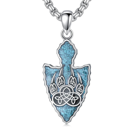 Sterling Silver Arrowhead Bear Claw Viking Compass Pendant Necklace